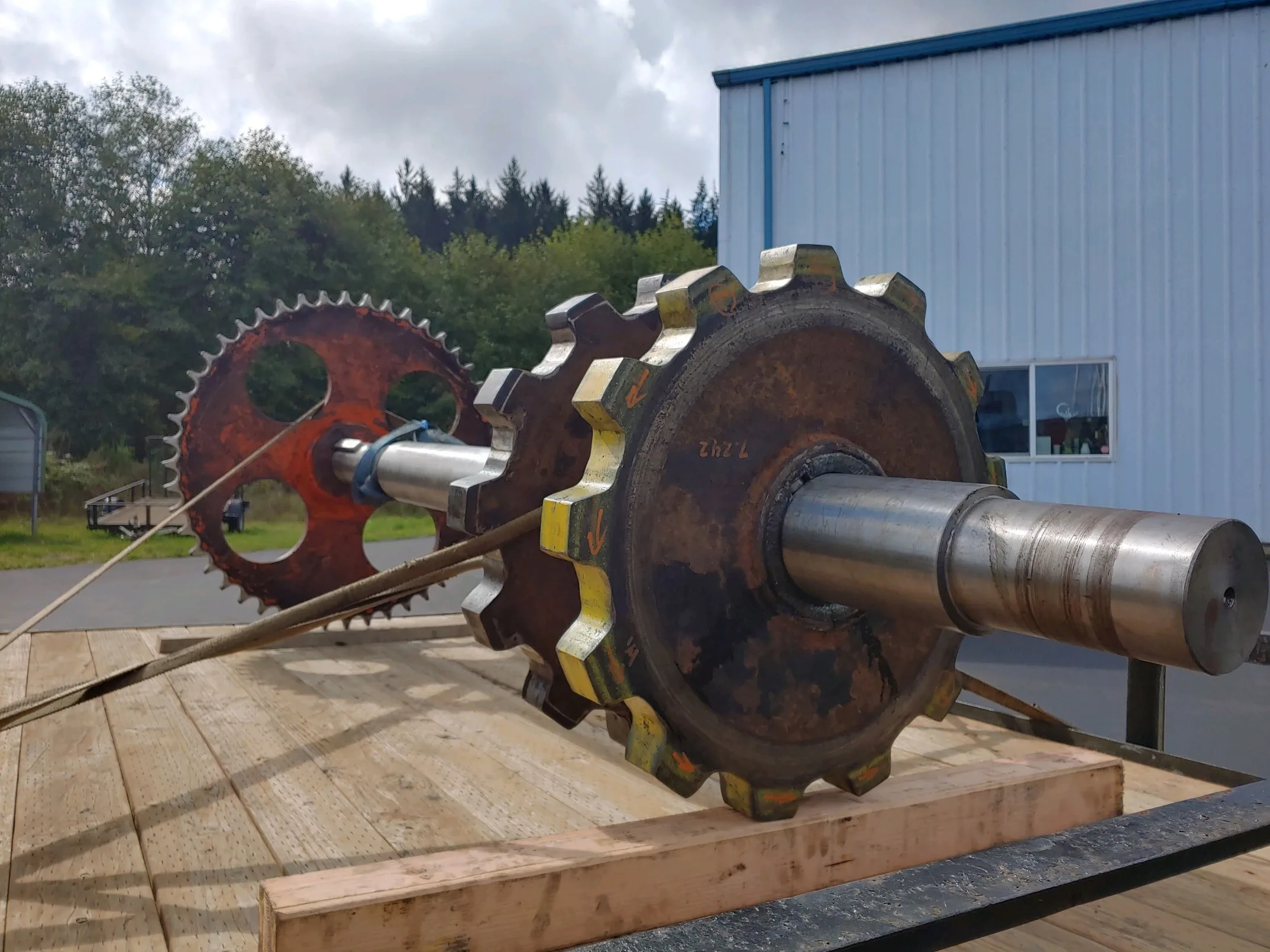 Large gear assembly is prepared for transport.